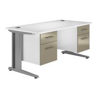 Reflections Cantilever Deluxe Rectangular Desk with Double Pedestal Stone Grey Self Assembly Required