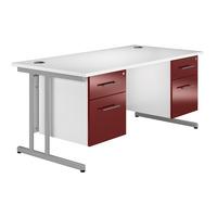 Reflections Cantilever Rectangular Desk with Double Pedestal Burgundy Professional Assembly Included