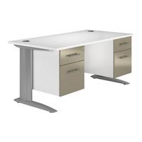 Reflections Cantilever Premium Rectangular Desk with Double Pedestal Stone Grey Professional Assembly Included