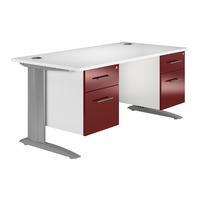 Reflections Cantilever Premium Rectangular Desk with Double Pedestal Burgundy Self Assembly Required