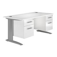 Reflections Cantilever Premium Rectangular Desk with Double Pedestal White Gloss Self Assembly Required