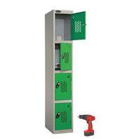 RECHARGE 4 STORAGE LOCKERS WITH PERFORATED DOORS - SLIVER GREY BODY / GREEN DOORS