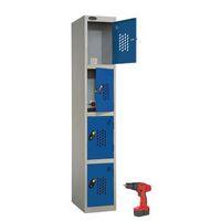 RECHARGE 4 STORAGE LOCKERS WITH PERFORATED DOORS - SLIVER GREY BODY / BLUE DOORS