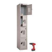 RECHARGE 4 STORAGE LOCKERS WITH PERFORATED DOORS - SLIVER GREY BODY / SILVER DOORS