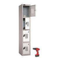 RECHARGE 4 STORAGE LOCKERS WITH PERFORATED DOORS - SLIVER GREY BODY / WHITE DOORS