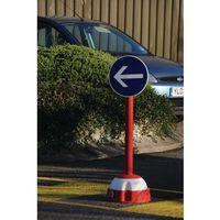 RED POST ON RED/WHITE PARKING MARKER BASE WITH DISC DIAM.300 ARROW DIRECTION (SYMBOL)