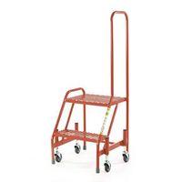 RETRACTABLE WHEEL MOBILE STEP - 2 STEP WITH SINGLE LOOPED HANDRAIL - MESH TREAD