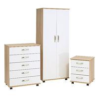 Regal Cocobola 2 Door Wardrobe, 5 Drawer Chest and 3 Drawer Bedside Set White Gloss