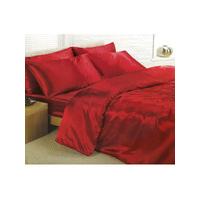 Red Satin Super King Duvet Cover, Fitted Sheet and 4 Pillowcases Bedding Set