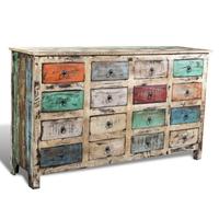 Reclaimed Wood Cabinet Storage with 16 Drawers White