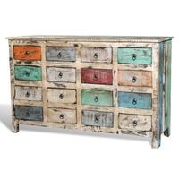 reclaimed wood cabinet storage with 16 drawers white