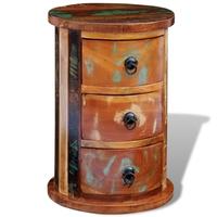 Reclaimed Solid Wood Round Cabinet with 3 Drawers