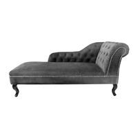 Remo Chesterfield Chaise Lounge In Grey Velvet And Right Armrest