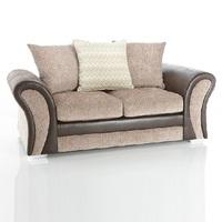 Revive 2 Seater Sofa In Brown Faux Leather And Mink Fabric