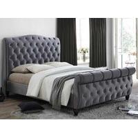 Renata Fabric Bed In Grey With Dark Wooden Feet