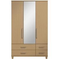 Regency Oak Centre Mirrored Gents Wardrobe - 3 Door 4 Drawer