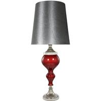 Red Pearl Glass Chrome Curve Table Lamp with Grey Shade