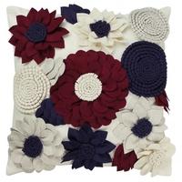 red and blue felt flower cushion