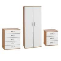 regal beech 2 door wardrobe 5 drawer chest and 3 drawer bedside set cr ...