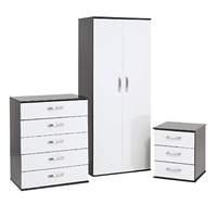 Regal Black Woodgrain 2 Door Wardrobe, 5 Drawer Chest and 3 Drawer Bedside Set White