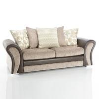 Revive 3 Seater Sofa In Brown Faux Leather And Mink Fabric