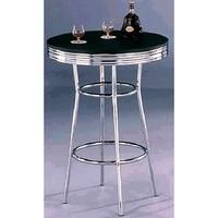 Retro Bar Table Round In Black Glass With Chrome Frame