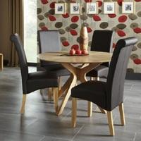 Rebecca Dining Table In Oak And 4 Ameera Chair in Brown PU