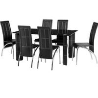 Redford Dining Table In Black Glass With 6 Dining Chairs