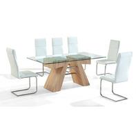 Reno Wooden Finish Clear Glass Top Dining Table And 6 Chairs
