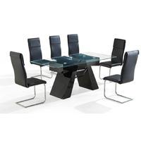 Reno High Gloss Black Clear Glass Top Dining Table And 6 Chairs