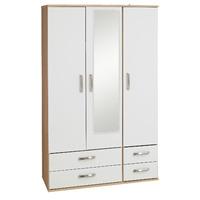 Regal 3 Door 4 Drawer Mirrored Wardrobe Cocobola And Black Gloss