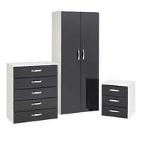 Regal White 2 Door Wardrobe, 5 Drawer Chest and 3 Drawer Bedside Set Black Woodgrain