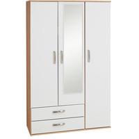 regal 3 door wardrobe and 2 drawers and mirror beech and white gloss