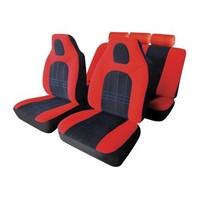 Red Black Velour Fabric Front Built In Headrests Airbag OK Car Seat Covers Set