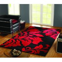 Red Floral Non Shed Wool Rug Porto