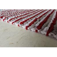 Red Striped Cotton Bath Mats Pom Pom - 50cm x 50cm & 50cm x 80cm