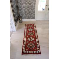 Red Oriental Indo Kazak Hallway Runner Rug