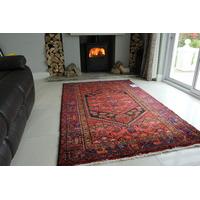 Red Blue Persian Hamadan Wool Rug