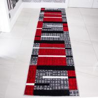 Red & Grey Patchwork Hall Runner Rug - Rio 63x240cm