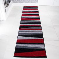 Red, Black & Grey Striped Runner Rug - Rio 63x240cm