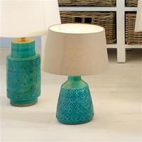 Retro Etched Stoneware Table Lamp, Aquamarine