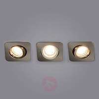 Rectangular LED spotlight Lisara in 3-set nickel