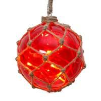 Red glass bauble Noah in a string net w. LEDs