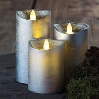Real wax LED candle Tenna, set of 3, silver