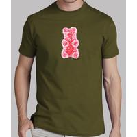 red gummy bear colored shirt army guy