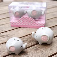 Recipient Gifts - 1box/Set - Mommy and Me Little Lucky Elephant Ceramic Salt and Pepper Shakers Favors