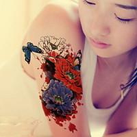 Red Peony Waterproof Flower Arm Temporary Tattoos Stickers Non Toxic Glitter