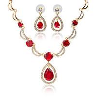 Red Green Crystal Wedding Bridal Party Jewelry Sets Necklace Earrings Set Gold Silver Plated African Beads