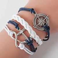 Retro Style Multilayer Blue Anchor Heart Love Weave Wrap Bracelet with Rivet