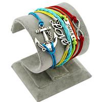 Retro Style Multilayer Rainbow Color Anchor Love Faith Weave Wrap Bracelet